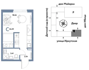 Планировка Студия, 24.29 м² ЖК «Остров-сад»