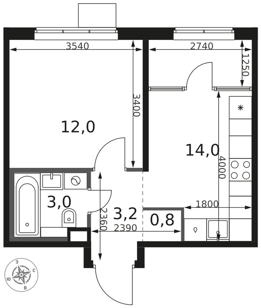 Планировка 1-комн. квартира, 33 м² ЖК «1-й Химкинский»