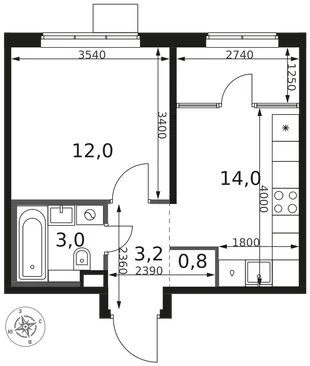 Планировка 1-комн. квартира, 33 м² ЖК «1-й Химкинский»