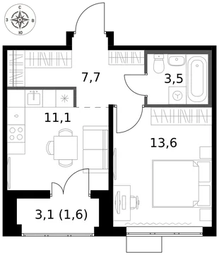 Квартира 1-комн. квартира, 37.5 м² ЖК «1-й Саларьевский» Фото 1 Квартира 1-комн. квартира, 37.5 м² ЖК «1-й Саларьевский» Фото 1