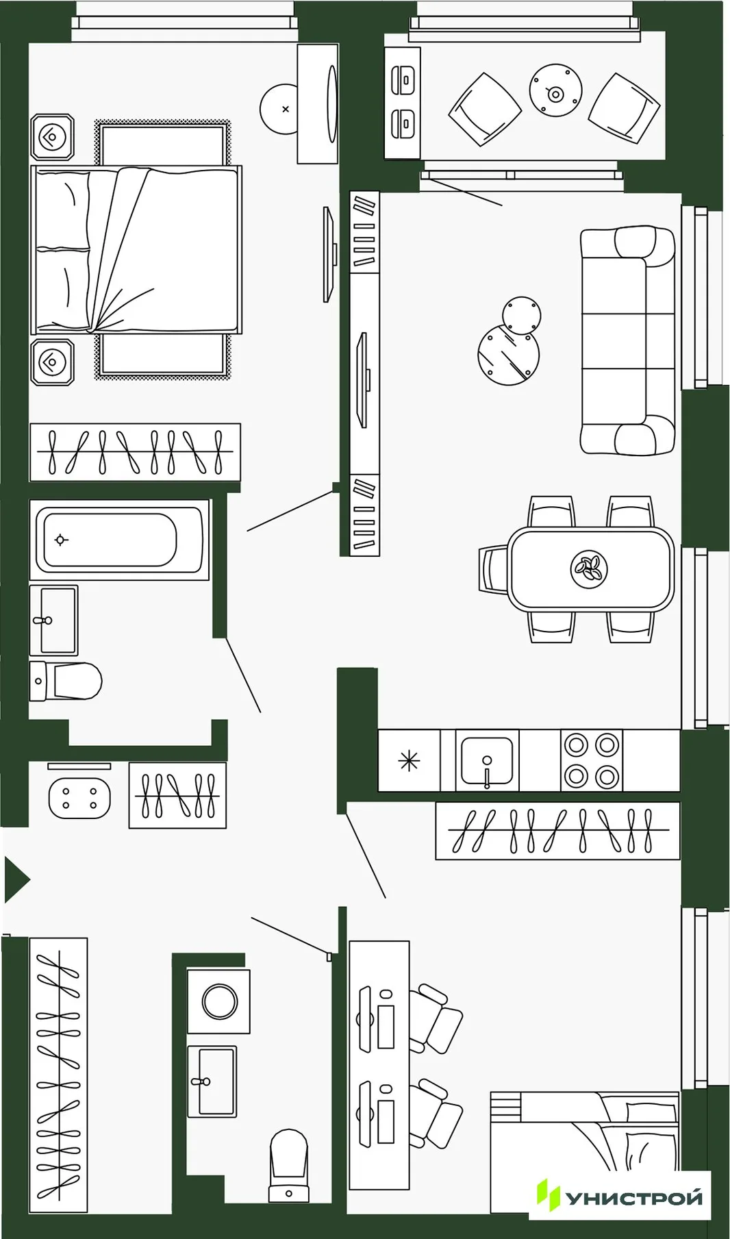 Планировка 2-комн. квартира, 64.8 м² ЖК «Парковый квартал 2.0»