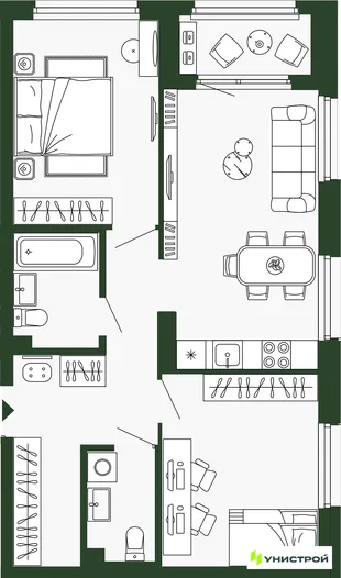 Планировка 2-комн. квартира, 64.8 м² ЖК «Парковый квартал 2.0»