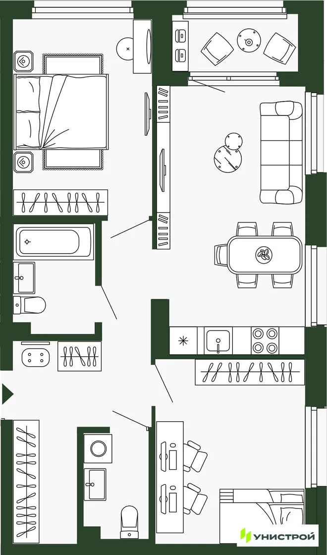 Планировка 2-комн. квартира, 64.8 м² ЖК «Парковый квартал 2.0» Планировка 2-комн. квартира, 64.8 м² ЖК «Парковый квартал 2.0»