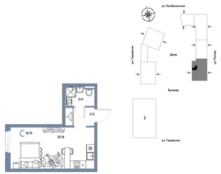 Планировка Студия, 26.72 м² ЖК «Уральский сад»