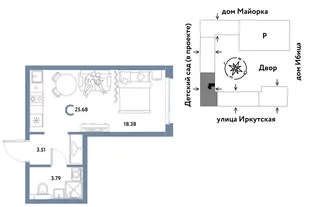 Планировка Студия, 25.68 м² ЖК «Остров-сад»