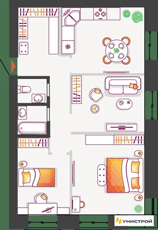 Планировка 1-комн. квартира, 83.76 м² ЖК «Южный бульвар 2»