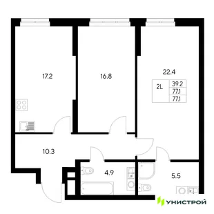 Планировка 2-комн. квартира, 77.1 м² ЖК «Стадиум»