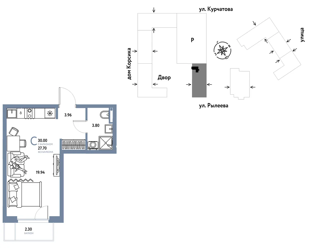 Планировка Студия, 29.96 м² ЖК «Остров-сад»
