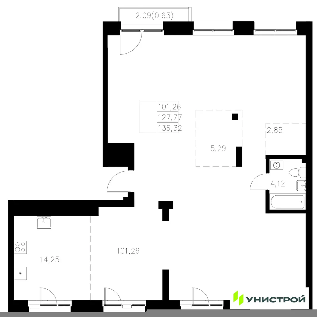 Планировка 1-комн. квартира, 136.32 м² ЖК «Statum»