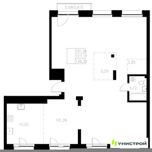 Планировка 1-комн. квартира, 136.32 м² ЖК «Statum»
