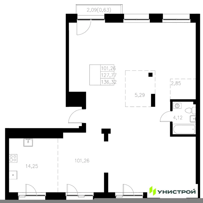 Планировка 1-комн. квартира, 136.32 м² ЖК «Statum» Планировка 1-комн. квартира, 136.32 м² ЖК «Statum»