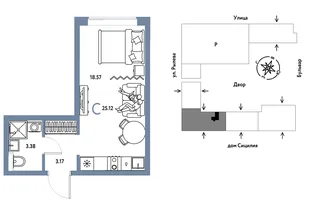 Планировка Студия, 25.12 м² ЖК «Остров-сад»