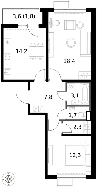 Квартира 2-комн. квартира, 61.6 м² ЖК «1-й Саларьевский» Фото 1 Квартира 2-комн. квартира, 61.6 м² ЖК «1-й Саларьевский» Фото 1