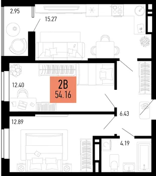 Планировка 2-комн. квартира, 54.16 м² ЖК «Столицыно»