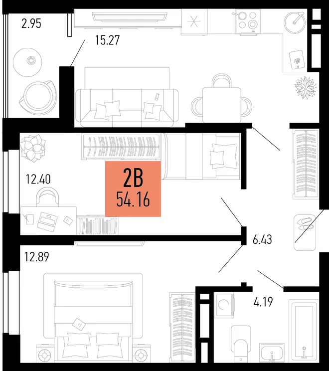 Планировка 2-комн. квартира, 54.16 м² ЖК «Столицыно» Планировка 2-комн. квартира, 54.16 м² ЖК «Столицыно»
