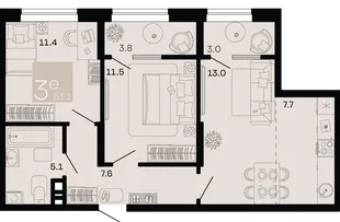 Планировка 3-комн. квартира, 63.1 м² ЖК «Хозяин морей»