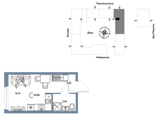 Планировка Студия, 20.84 м² ЖК «Европейский берег 2.0»