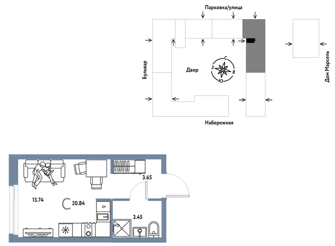 Планировка Студия, 20.84 м² ЖК «Европейский берег 2.0» Планировка Студия, 20.84 м² ЖК «Европейский берег 2.0»