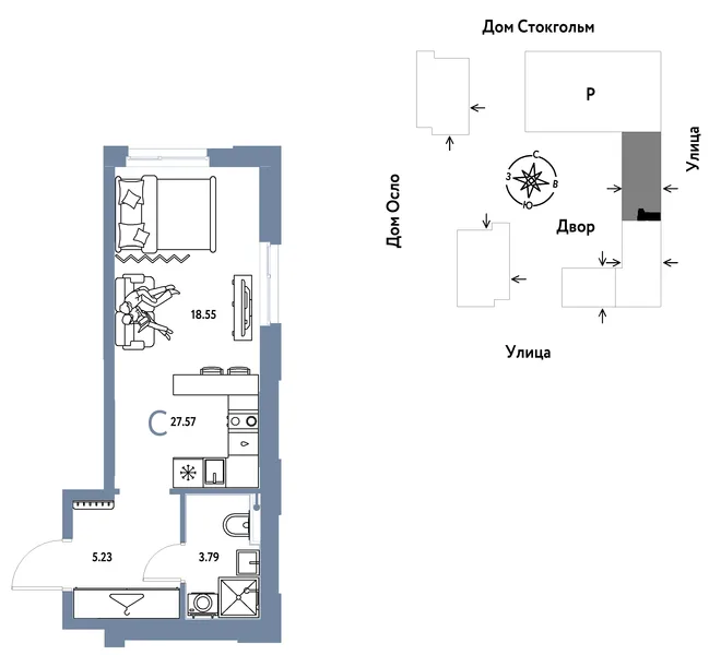 Планировка Студия, 27.57 м² ЖК «Европейский берег 2.0» Планировка Студия, 27.57 м² ЖК «Европейский берег 2.0»