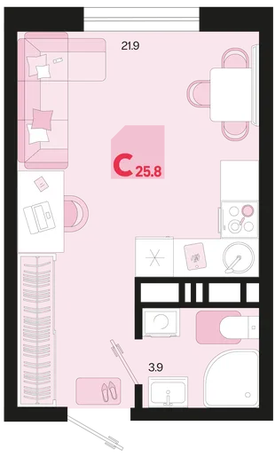 Планировка Студия, 25.8 м² ЖК «Первое место»