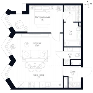 Квартира 2-комн. квартира, 56.4 м² ЖК «Фордевинд» Фото 1 Квартира 2-комн. квартира, 56.4 м² ЖК «Фордевинд» Фото 1