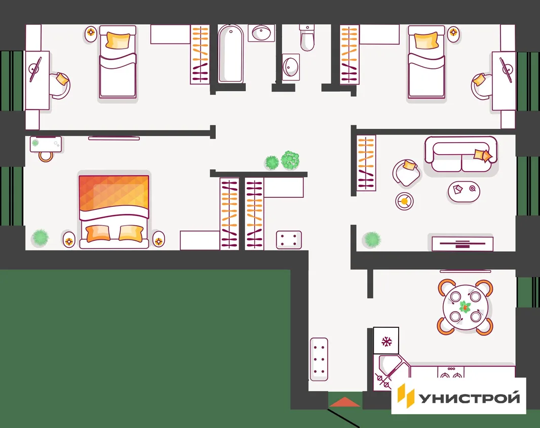 Планировка 4-комн. квартира, 101.64 м² ЖК «Южный бульвар 2»
