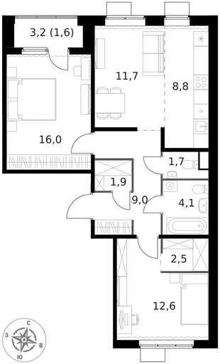 Квартира 3-комн. квартира, 69.9 м² ЖК «1-й Ясеневский» Фото 1