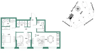 Планировка 2-комн. квартира, 67.01 м² ЖК «Страна.Парковая»