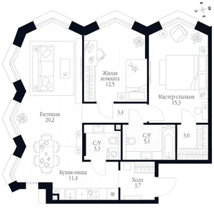 Квартира 3-комн. квартира, 77.9 м² ЖК «Фордевинд» Фото 1 Квартира 3-комн. квартира, 77.9 м² ЖК «Фордевинд» Фото 1