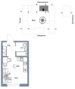 Планировка Студия, 23.05 м² ЖК «Европейский берег 2.0»