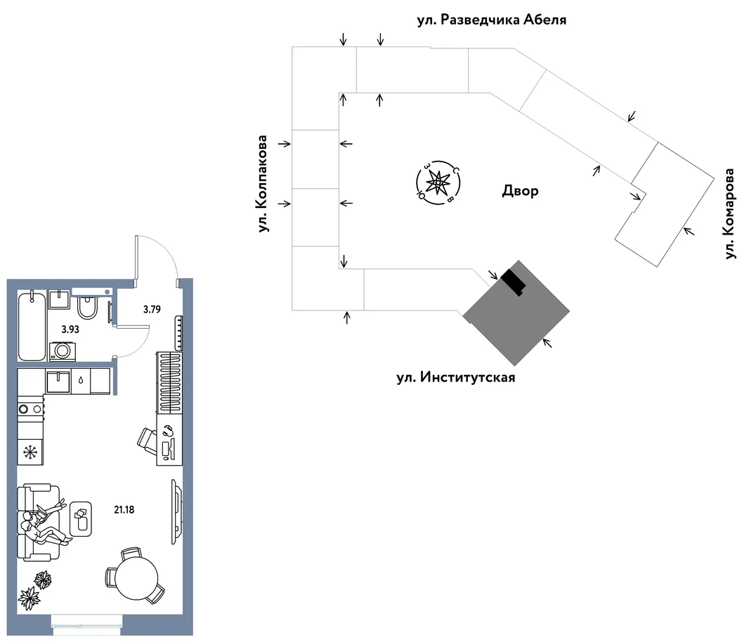 Планировка Студия, 28.9 м² ЖК «Страна.Парковая»