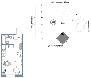 Планировка Студия, 28.9 м² ЖК «Страна.Парковая»