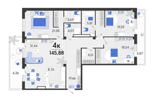 Планировка 4-комн. квартира, 146.55 м² ЖК «Белые Росы 2»
