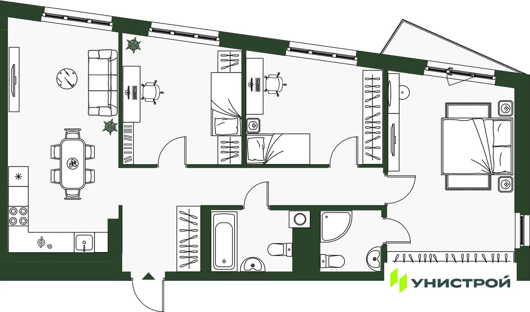 Планировка 3-комн. квартира, 85.85 м² ЖК «Парковый квартал 2.0»