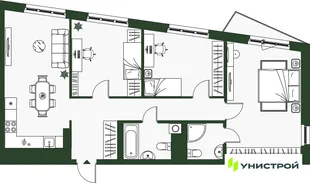 Планировка 3-комн. квартира, 85.85 м² ЖК «Парковый квартал 2.0»