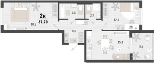 Планировка 2-комн. квартира, 67.7 м² ЖК «Барса»