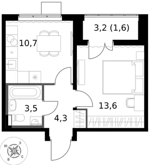Квартира 1-комн. квартира, 33.7 м² ЖК «1-й Южный» Фото 1 Квартира 1-комн. квартира, 33.7 м² ЖК «1-й Южный» Фото 1