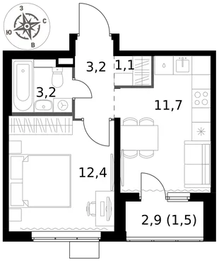 Квартира 1-комн. квартира, 33.1 м² ЖК «1-й Химкинский» Фото 1 Квартира 1-комн. квартира, 33.1 м² ЖК «1-й Химкинский» Фото 1