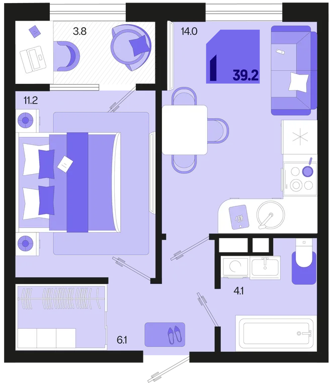 Планировка 1-комн. квартира, 39.2 м² ЖК «Первое место» Планировка 1-комн. квартира, 39.2 м² ЖК «Первое место»