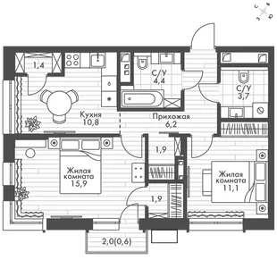 Квартира 2-комн. квартира, 57.9 м² ЖК «ФоРест» Фото 1 Квартира 2-комн. квартира, 57.9 м² ЖК «ФоРест» Фото 1