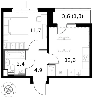 Квартира 1-комн. квартира, 35.4 м² ЖК «1-й Южный» Фото 1 Квартира 1-комн. квартира, 35.4 м² ЖК «1-й Южный» Фото 1