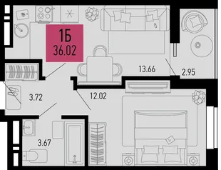 Планировка 1-комн. квартира, 36.02 м² ЖК «Столицыно»