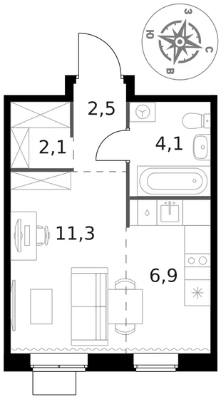 Квартира Студия, 26.9 м² ЖК «1-й Ясеневский» Фото 1 Квартира Студия, 26.9 м² ЖК «1-й Ясеневский» Фото 1