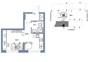 Планировка Студия, 25.63 м² ЖК «Страна.Энтузиастов»
