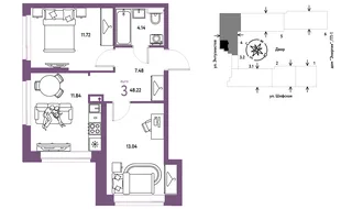 Планировка 3-комн. квартира, 48.22 м² ЖК «Страна.Энтузиастов»