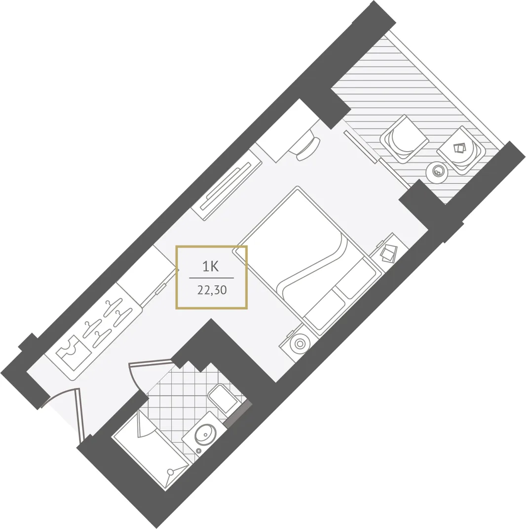 Планировка Студия, 22.3 м² ЖК «Гостиничный комплекс Greenmont»
