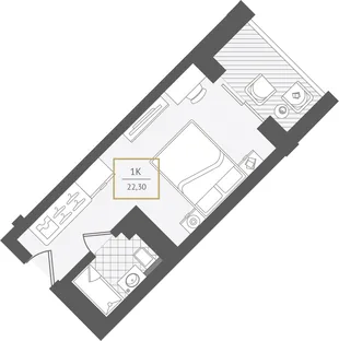 Планировка Студия, 22.3 м² ЖК «Гостиничный комплекс Greenmont»
