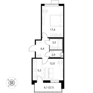 Квартира 2-комн. квартира, 49.6 м² ЖК «1-й Шереметьевский» Фото 1 Квартира 2-комн. квартира, 49.6 м² ЖК «1-й Шереметьевский» Фото 1