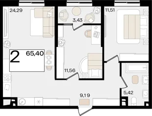 Планировка 2-комн. квартира, 65.4 м² ЖК «Патрики»