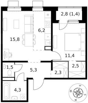 Квартира 2-комн. квартира, 50.7 м² ЖК «1-й Ясеневский» Фото 1 Квартира 2-комн. квартира, 50.7 м² ЖК «1-й Ясеневский» Фото 1
